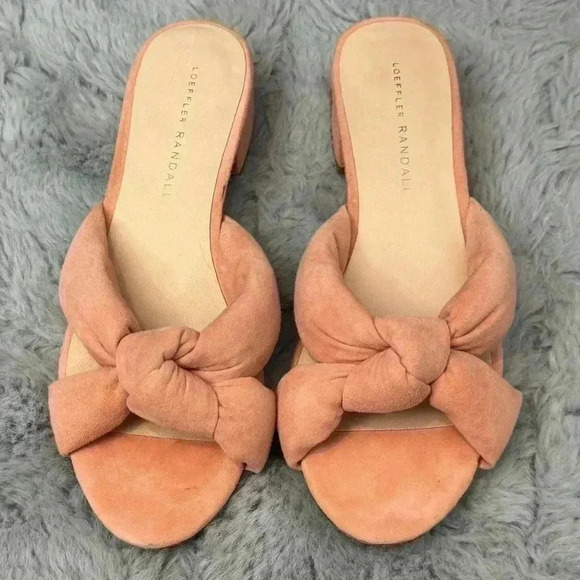 Loeffler Randall Size 7 Elsie Knotted Slide Sandal Blush Pink Suede Block Heel - Picture 12 of 13